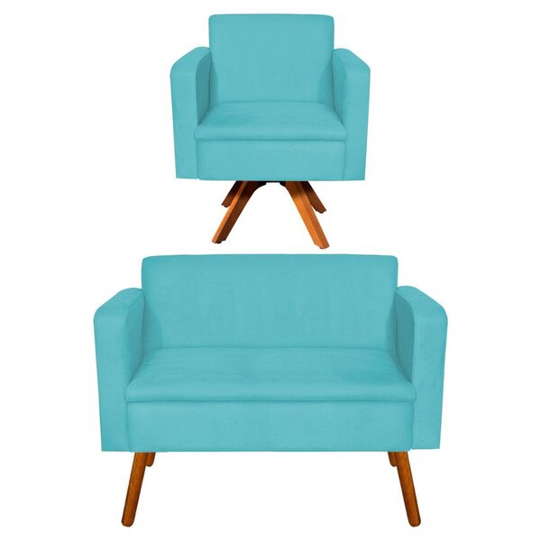 Kit 01 Namoradeira E 01 Poltrona Giratória Emília Suede Base