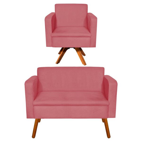 Kit 01 Namoradeira E 01 Poltrona Giratória Emília Suede Base