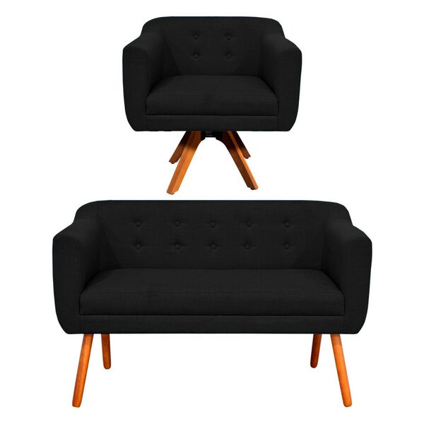 Kit 01 Namoradeira E 01 Poltrona Giratória Julia Linho Base M