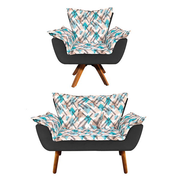 Kit 01 Namoradeira E 01 Poltrona Giratória Opala Suede Com D3