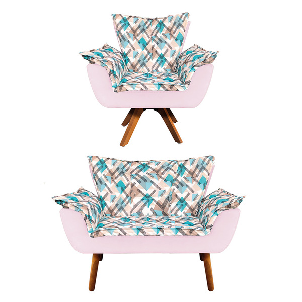 Kit 01 Namoradeira E 01 Poltrona Giratória Opala Suede Com D3