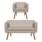 Kit 01 Namoradeira E 01 Poltrona Julia Suede Bege Pés Palito