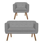 Kit 01 Namoradeira E 01 Poltrona Julia Suede Grafite Pés Pali