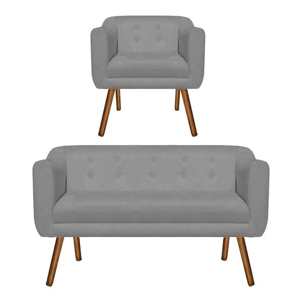 Kit 01 Namoradeira E 01 Poltrona Julia Suede Grafite Pés Pali