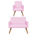 Kit 01 Namoradeira E 01 Poltrona Larissa Suede Pés Palito Cas