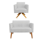 Kit 01 Namoradeira E 01 Poltrona Marisa Suede Base Giratoria