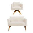 Kit 01 Namoradeira E 01 Poltrona Marisa Suede Bege Base Girat