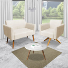 Kit 01 Namoradeira E 01 Poltrona Marisa Suede Bege Base Girat