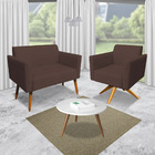 Kit 01 Namoradeira E 01 Poltrona Marisa Suede Marrom Base Gir