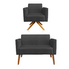 Kit 01 Namoradeira E 01 Poltrona Marisa Suede Preto Base Gira