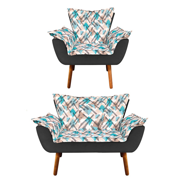 Kit 01 Namoradeira E 01 Poltrona Opala Composê Suede Com Esta