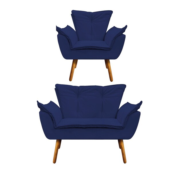 Kit 01 Namoradeira E 01 Poltrona Opala Corino Pés Palito Cast