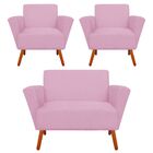 Kit 01 Namoradeira E 02 Poltrona Dora Suede Pés Palito Castan