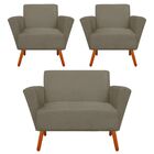 Kit 01 Namoradeira E 02 Poltrona Dora Suede Pés Palito Castan