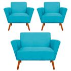 Kit 01 Namoradeira E 02 Poltrona Dora Suede Pés Palito Castan