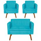 Kit 01 Namoradeira E 02 Poltrona Emilia Suede Pés Palito Cast