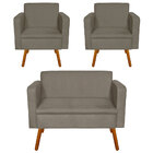 Kit 01 Namoradeira E 02 Poltrona Emilia Suede Pés Palito Cast