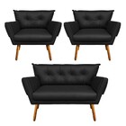 Kit 01 Namoradeira E 02 Poltronas Anitta Corino Pés Palito Ca