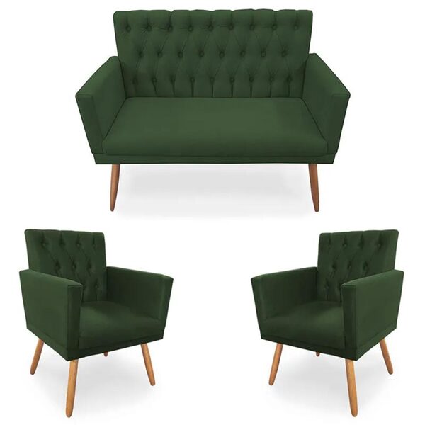 Kit 01 Namoradeira E 02 Poltronas Decorativa Nina Capitonê Su