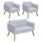 Kit 01 Namoradeira E 02 Poltronas Elisa Pés Palito Castanho