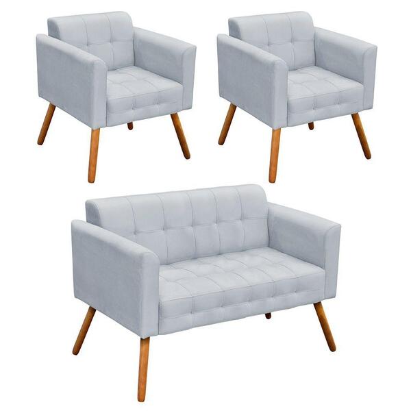 Kit 01 Namoradeira E 02 Poltronas Elisa Pés Palito Castanho