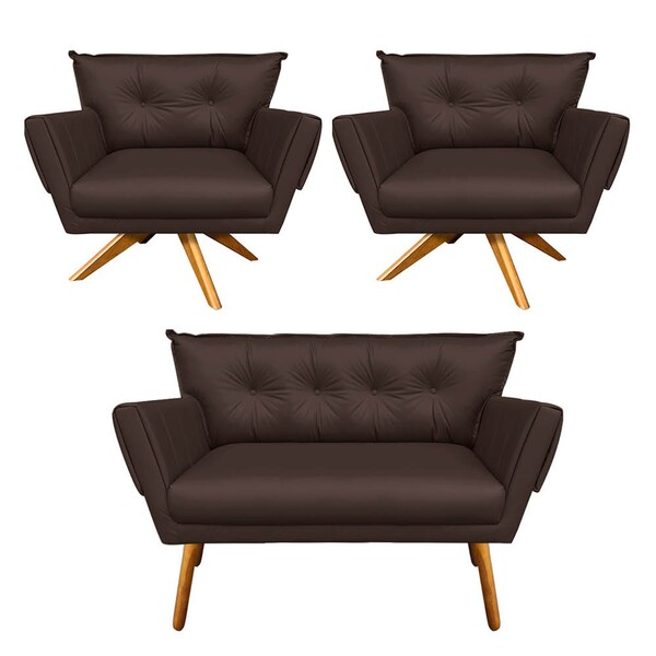 Kit 01 Namoradeira E 02 Poltronas Giratória Anitta Corino Bas