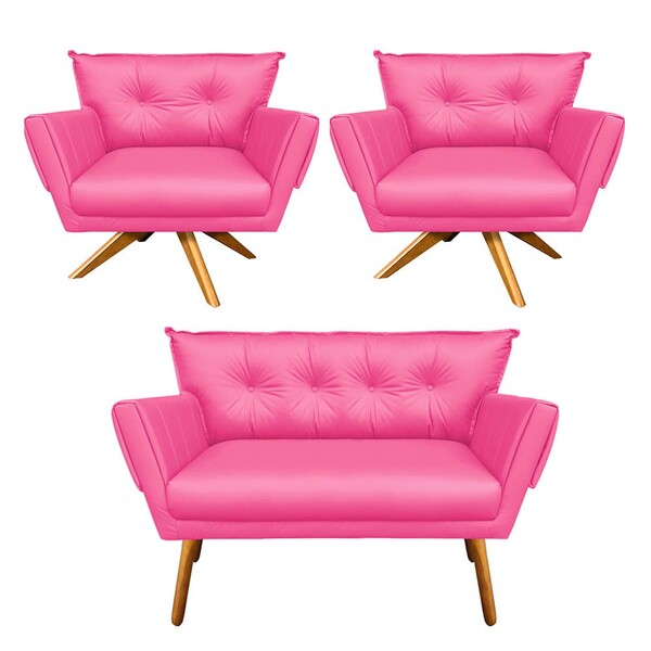 Kit 01 Namoradeira E 02 Poltronas Giratória Anitta Corino Bas