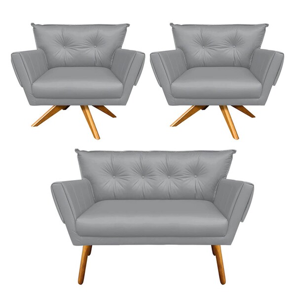 Kit 01 Namoradeira E 02 Poltronas Giratória Anitta Corino Bas