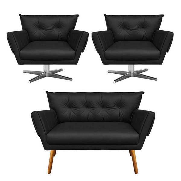 Kit 01 Namoradeira E 02 Poltronas Giratória Anitta Corino Pre