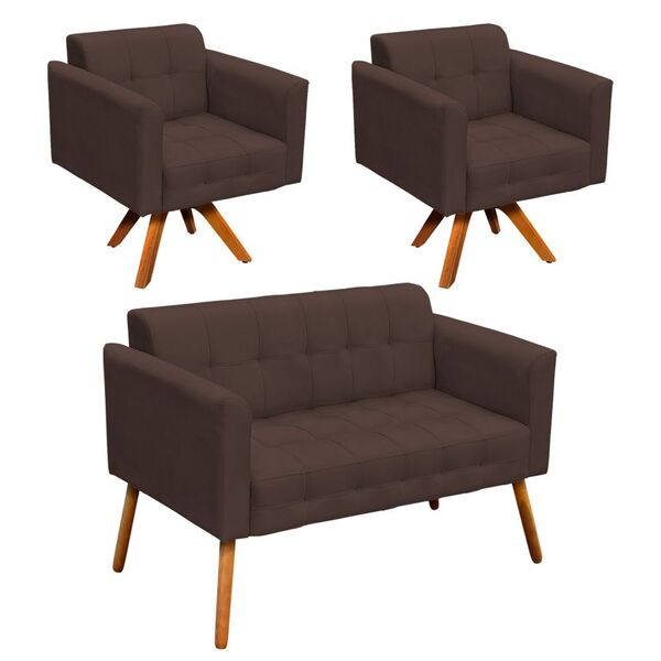 Kit 01 Namoradeira E 02 Poltronas Giratória Elisa Suede Base