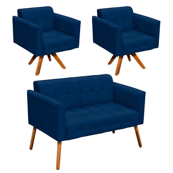 Kit 01 Namoradeira E 02 Poltronas Giratória Elisa Suede Base