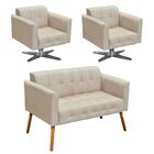 Kit 01 Namoradeira E 02 Poltronas Giratória Elisa Suede Base