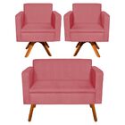 Kit 01 Namoradeira E 02 Poltronas Giratória Emília Suede Base