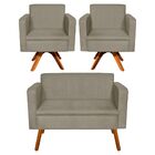 Kit 01 Namoradeira E 02 Poltronas Giratória Emília Suede Base