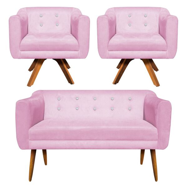 Kit 01 Namoradeira E 02 Poltronas Giratória Julia Suede Com S