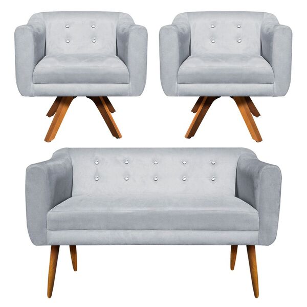 Kit 01 Namoradeira E 02 Poltronas Giratória Julia Suede Com S