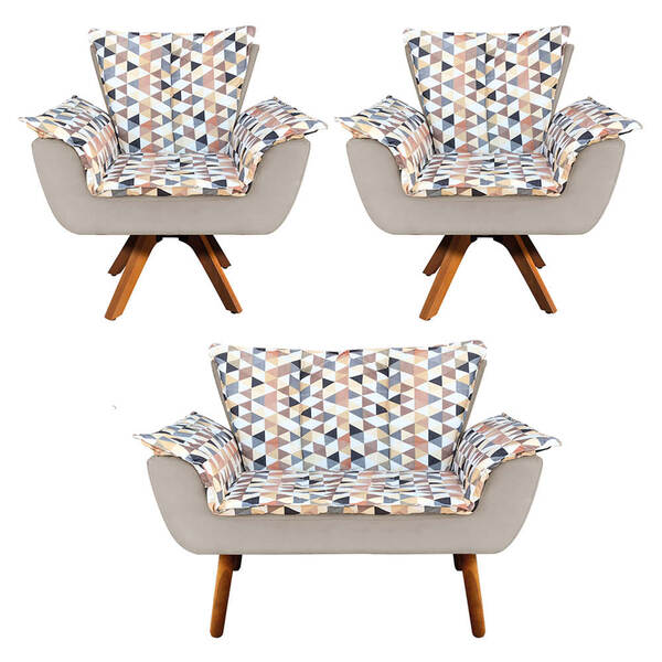 Kit 01 Namoradeira E 02 Poltronas Giratória Opala D87 E Suede