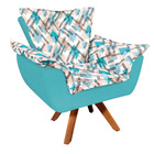 Kit 01 Namoradeira E 02 Poltronas Giratória Opala Suede Azul