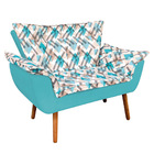 Kit 01 Namoradeira E 02 Poltronas Giratória Opala Suede Azul