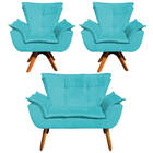 Kit 01 Namoradeira E 02 Poltronas Giratória Opala Suede Base