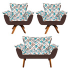 Kit 01 Namoradeira E 02 Poltronas Giratória Opala Suede Marro