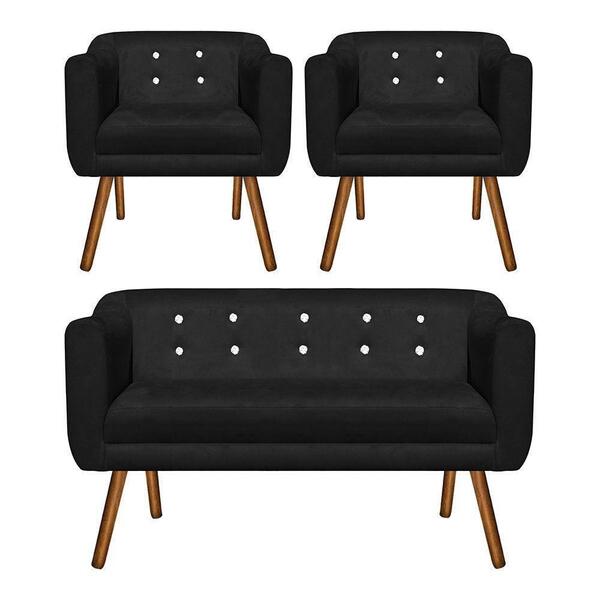 Kit 01 Namoradeira E 02 Poltronas Julia Preto Com Strass