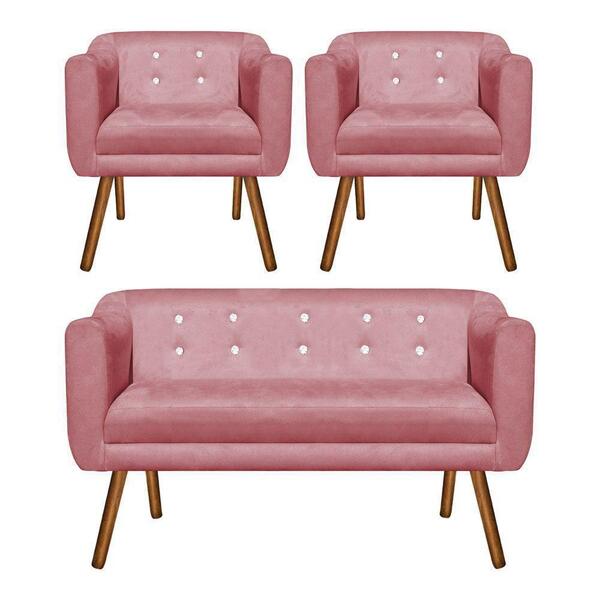 Kit 01 Namoradeira E 02 Poltronas Julia Rose Com Strass