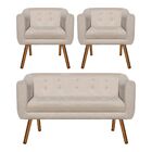 Kit 01 Namoradeira E 02 Poltronas Julia Suede Bege Pés Palito