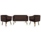 Kit 01 Namoradeira E 02 Poltronas Julia Suede Marrom Pés Pali