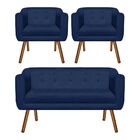 Kit 01 Namoradeira E 02 Poltronas Julia Suede Pés Palito Cast