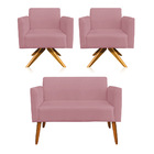 Kit 01 Namoradeira E 02 Poltronas Marisa Suede Base Giratória