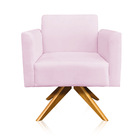 Kit 01 Namoradeira E 02 Poltronas Marisa Suede Rosa Bebê Base