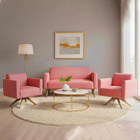 Kit 01 Namoradeira E 02 Poltronas Marisa Suede Rosê Base Gira
