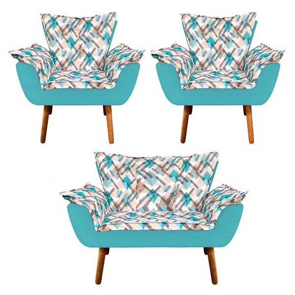 Kit 01 Namoradeira E 02 Poltronas Opala D33 Pés Palito Castan